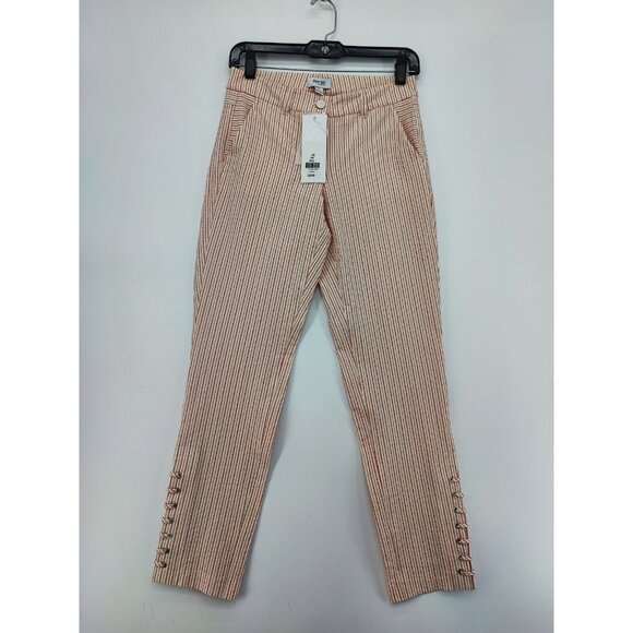 Per Se by Carlisle Red and White Striped Cotton Straight Leg Pants Size 0 - Picture 1 of 13